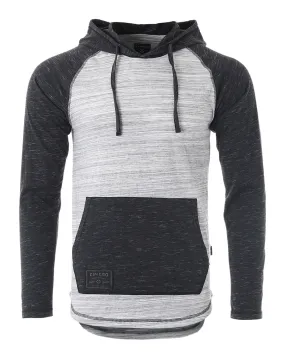 ZIMEGO Long Sleeve Raglan Henley Round Bottom Hood T-Shirts - GREY / BLACK